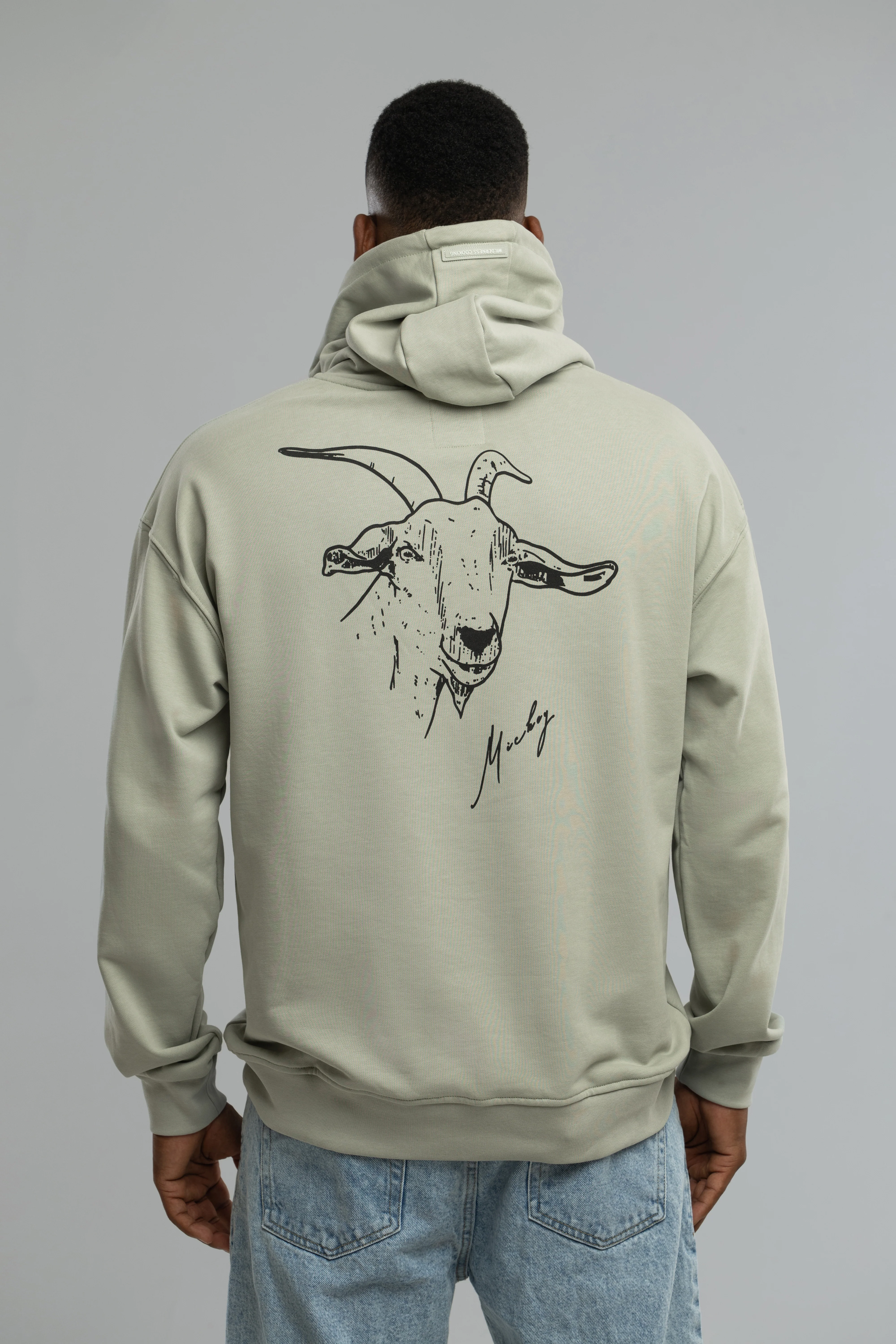 Pure Cotton Grey Hoodie Inspired by Mickey the Goat (Hoodie Gray Mickey Side Logo) - Image 3