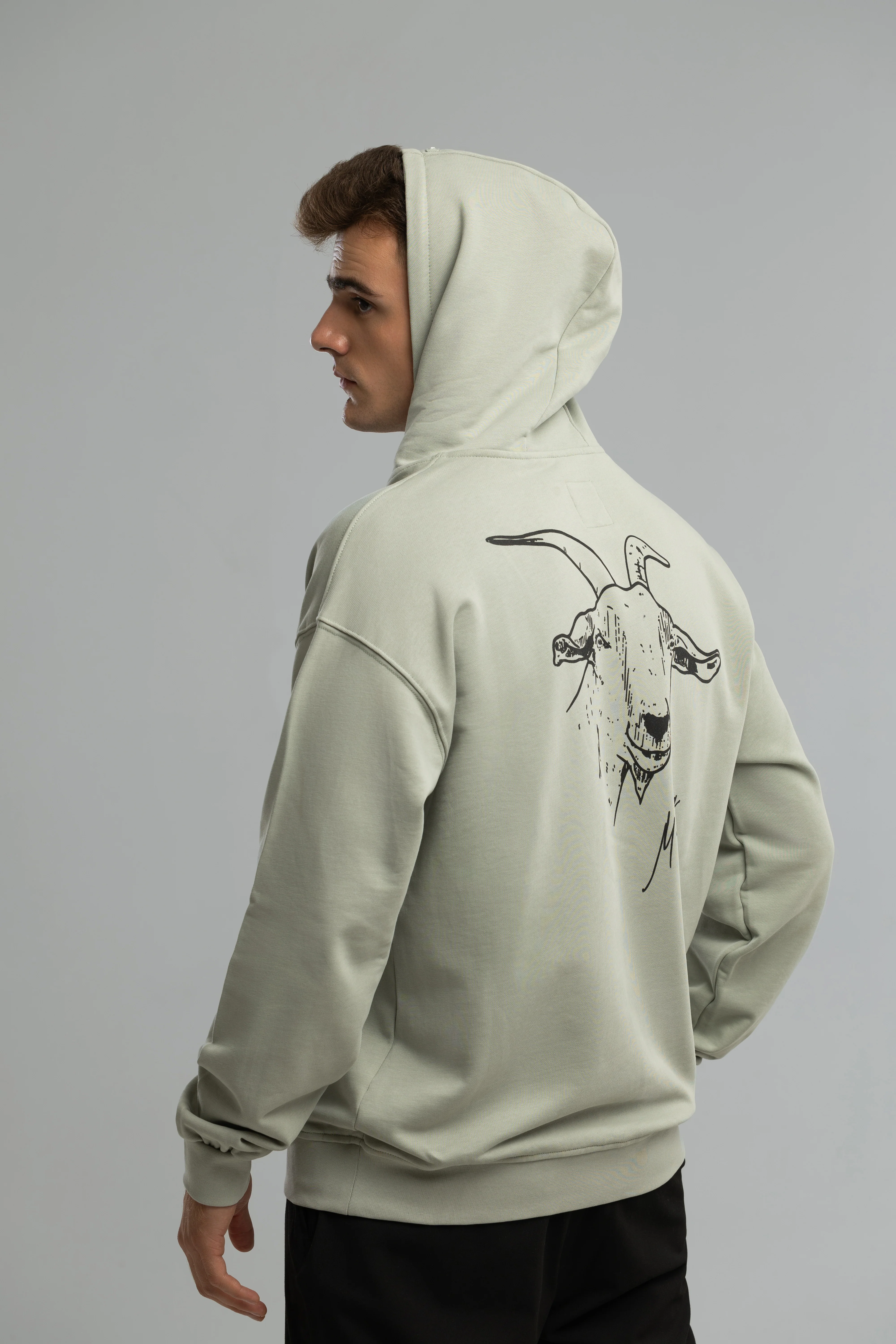 Pure Cotton Grey Hoodie Inspired by Mickey the Goat (Hoodie Gray Mickey Side Logo) - Image 8